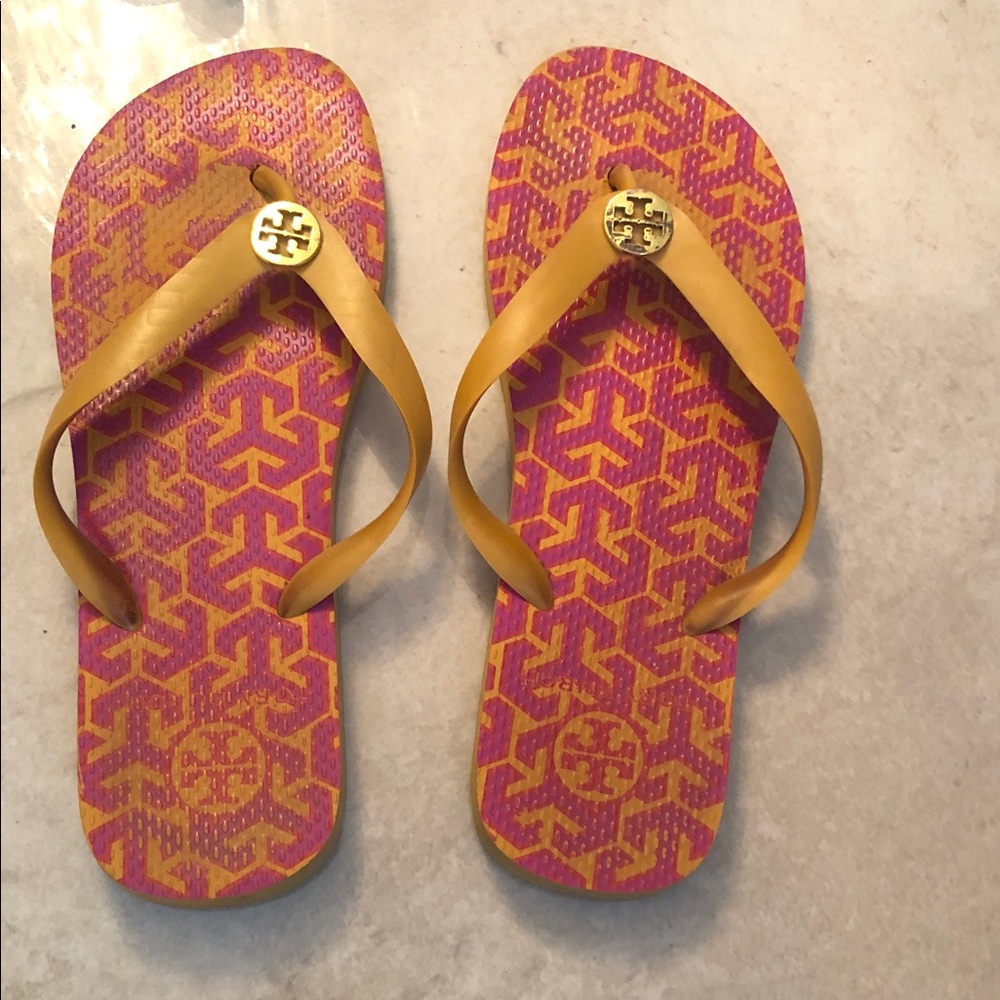 Tory Burch Vibrant Pink and Orange Flip Flops sz 8